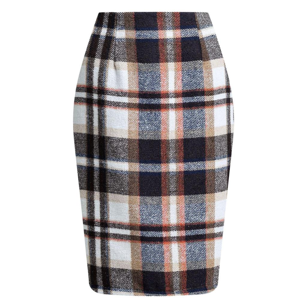 High-Waisted Women's Plaid Pencil Skirt - Knee-Length Wool Skirt for Autumn and Winter