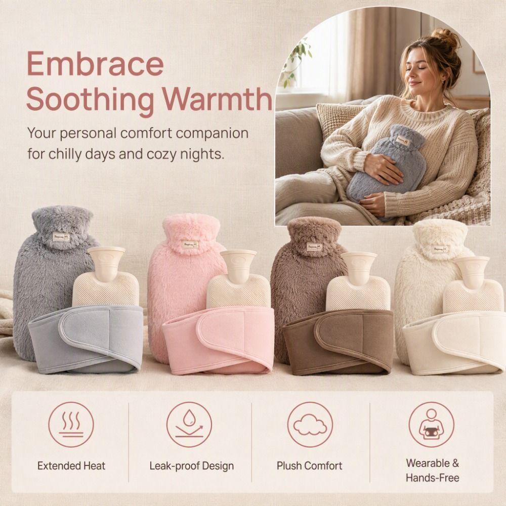 1000/2000ml Warm Water Bag Plush Cover Water-filling Hot-water Bag Foot Warmer Hot Water Bag Home