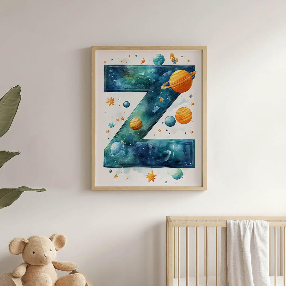 Poster With Letter Z In Galaxy Poster With Letter Z In Galaxy, 30X40 Cm, Gold Aluminum Frame, 230 Gsm Matte Paper