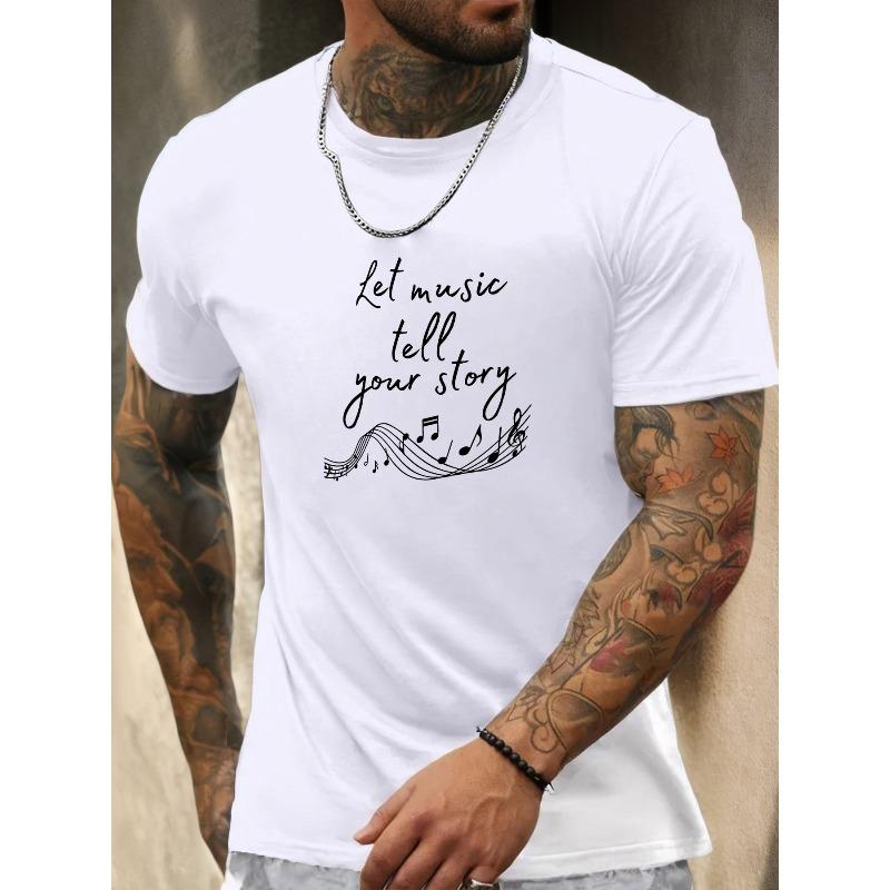 Men's "Let Music Tell Your Story" Graphic Summer Casual Crew Neck Short Sleeve T-Shirt
