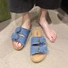 Мода Летняя Мода Ретро Джинсовые Шлепанцы с Открытым Носком Женские На Все Случаи Жизни Уличные Слайды Сандалии Повседневные Балетки Обувь Удобные Вьетнамки