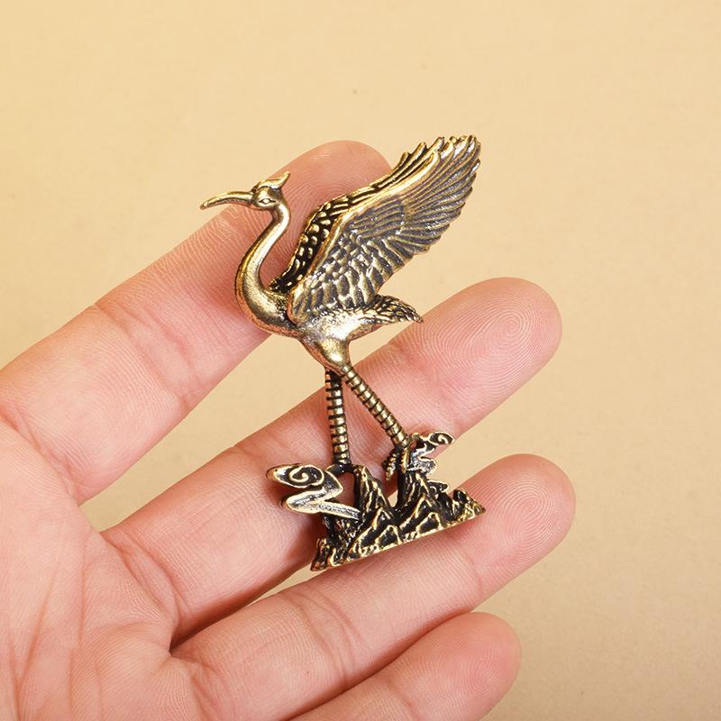 Vintage Crane Ornament Copper Animals Figurine Artwork Collections Statue For Desk Dining Room Fireplace Home Decorations