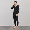 2 Pcs/Set Winter Men Thermal Underwear Set V Neck Long Sleeve Warm Thick Plush Seamless Pure Color Slim Fit Elastic Men Pajamas Set Sports Tracksuit