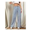 Women's Blue Snow Wash High Waist Five Pocket Wide Leg Loose Palazzo Jean Denim Trousers
