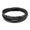 Браслет - Лотос - Стиль Люди в черном - 4 ряда - Натуральная кожа - Черная сталь