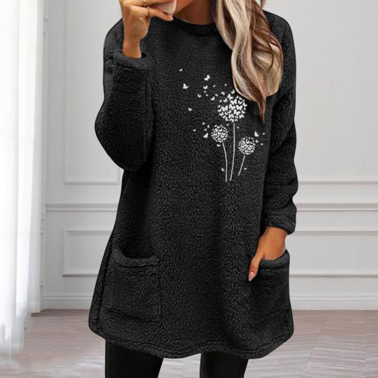 Стильная женская флисовая дубленка с карманом средней длины, утолщенная однотонная теплая зимняя верхняя одежда с капюшоном