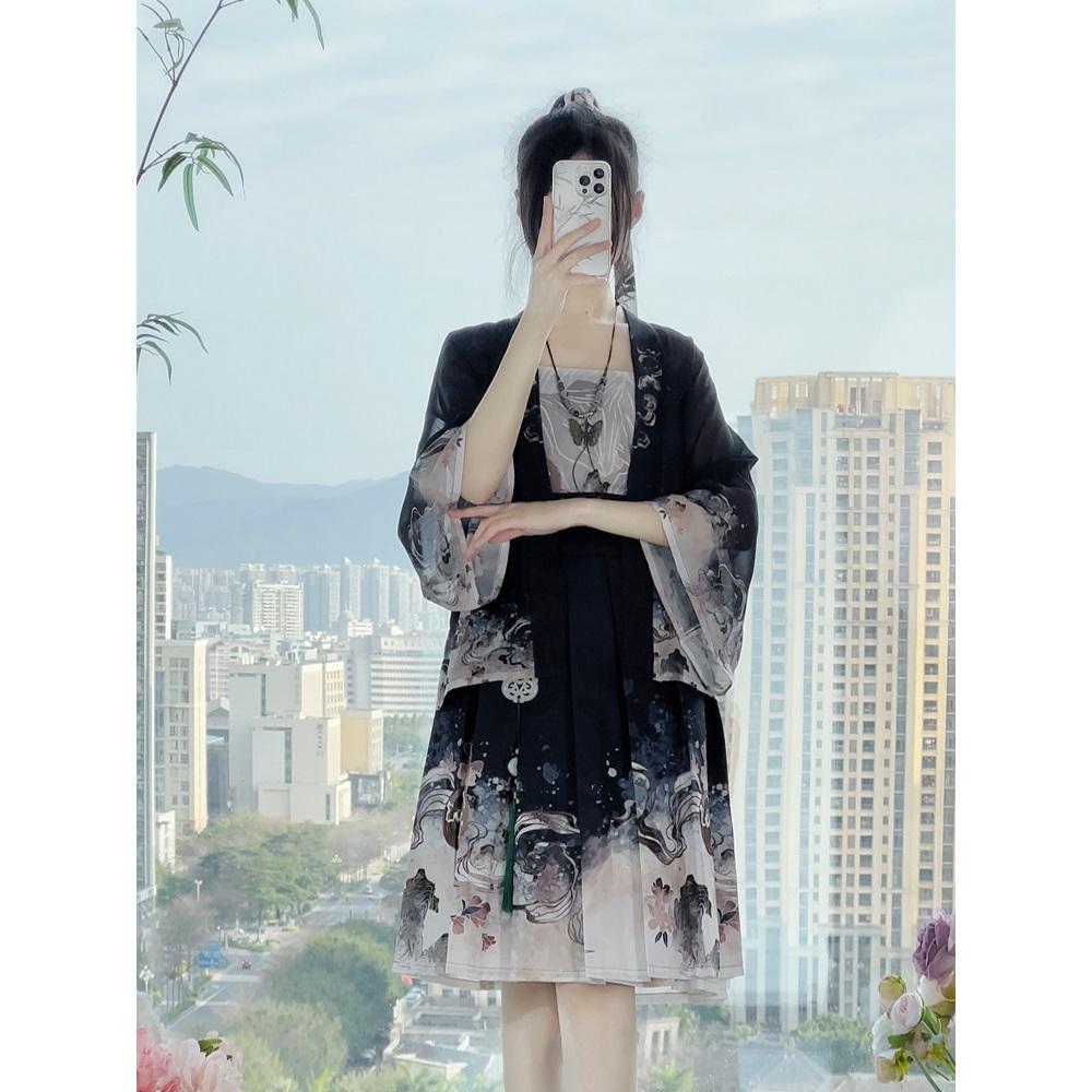 Ханьфу в стиле династии Сун для женщин, плиссированная юбка, повседневный комплект, весна и осень