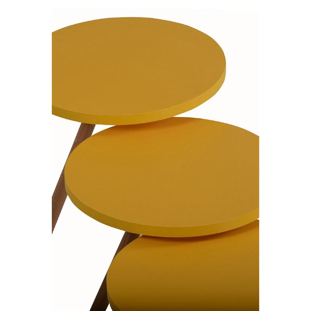 Красочный тройной журнальный столик с деревянными ножками, круглый пастельный дизайн, кремовый