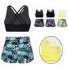 Wide Elastic Waistband Pink Lily Print Shorts Set for Gym Yoga Running 2Pcs Kids Girls Sport Suit with Spaghetti Straps Vest