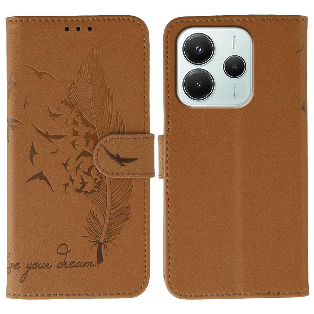 For Xiaomi Redmi Note 14 5G/Poco M7 Pro 5G Case Feather Imprint PU Leather Wallet Phone Cover