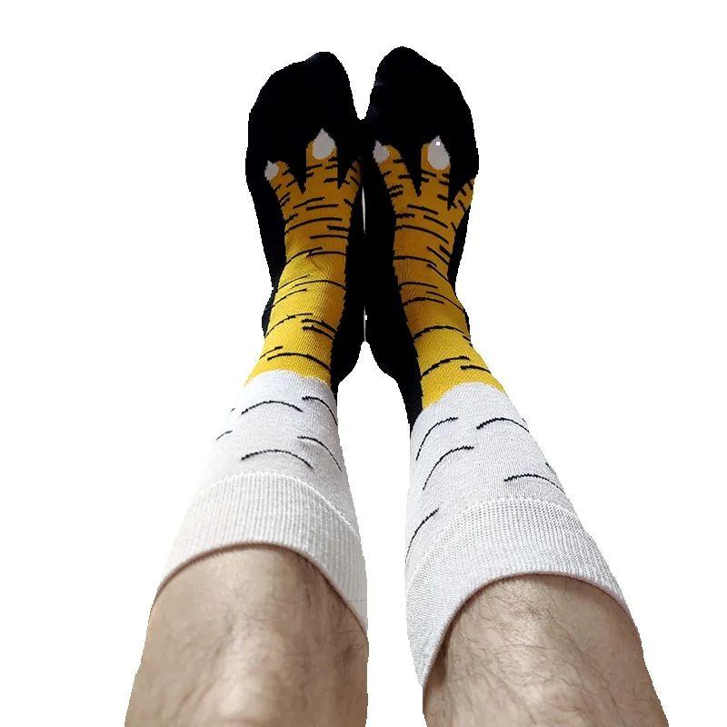 Мужские смешные носки с куриными лапами, желтые носки до колена с куриными лапами, для мужчин, для пары, школьные, 3D носки