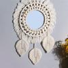 Bohemian Wall Hangings Mirrored with Macrames Woven Fringed Tassels Leaf Pendants Handmade Decorative Makeup Mirrored