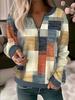 Women's Fashion Casual Spring Autumn Plaid Print Long Sleeve V-Neck Blouses & Shirts