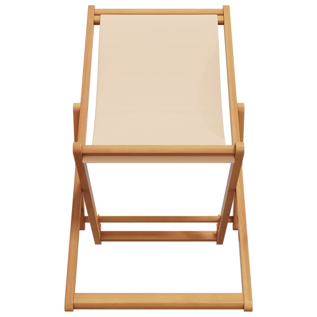 Folding Beach Chair Beige Solid Eucalyptus Wood and Fabric