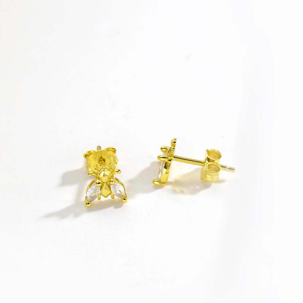 ANDYWEN 925 Sterling Silver Bee CZ Zircon Stud Earring Women Luxury Piercing Marqulse Crystal Fine Jewels