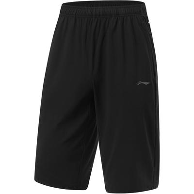Li Ning Fitness Series однотонные дышащие удобные повседневные шорты мужские шорты черные AKYU011-1