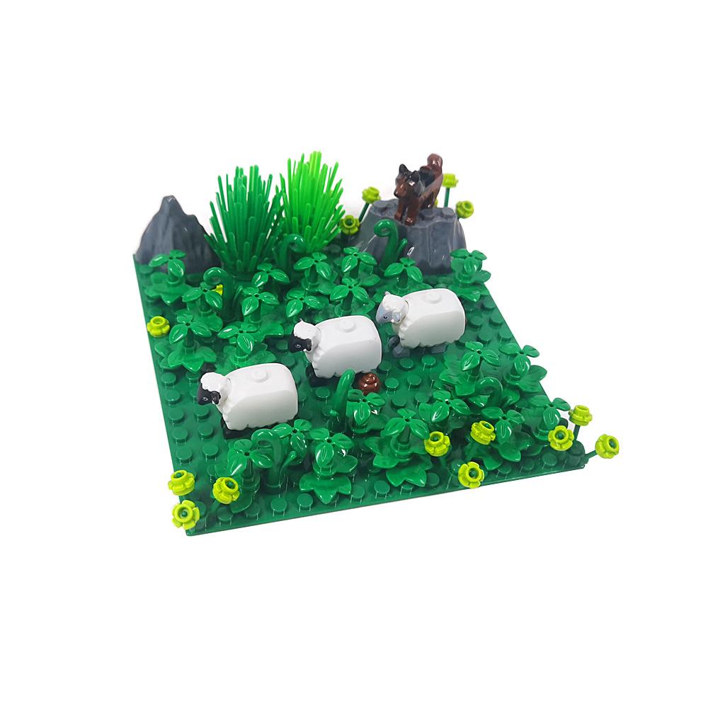 Sheep Ranch Sheep Pen Small Particle Building Block Farm Scene Ornament Grass Assembly Toy