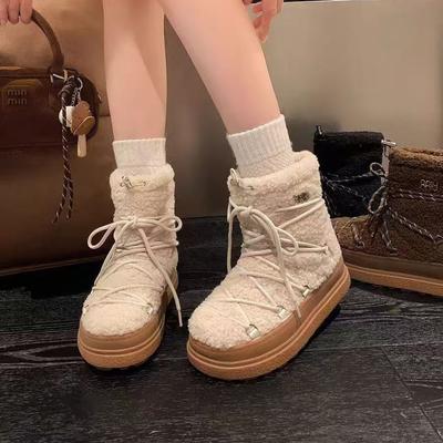 Женские зимние ботинки 2025 новый толстоподошвенный универсальный плюшевый утолщенный пушистый обувь хлопковая обувь