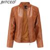 BITCED Весенне-осенняя женская кожаная куртка Женская элегантная кожаная куртка большого размера со стойкой