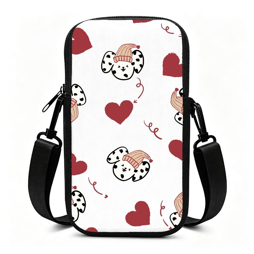 Cute Dalmatian Puppy Heart Pattern Crossbody Phone Bag, Festive Winter Animal Print Shoulder Pouch, Christmas Gift Aesthetic Cell Phone Purse for Wome