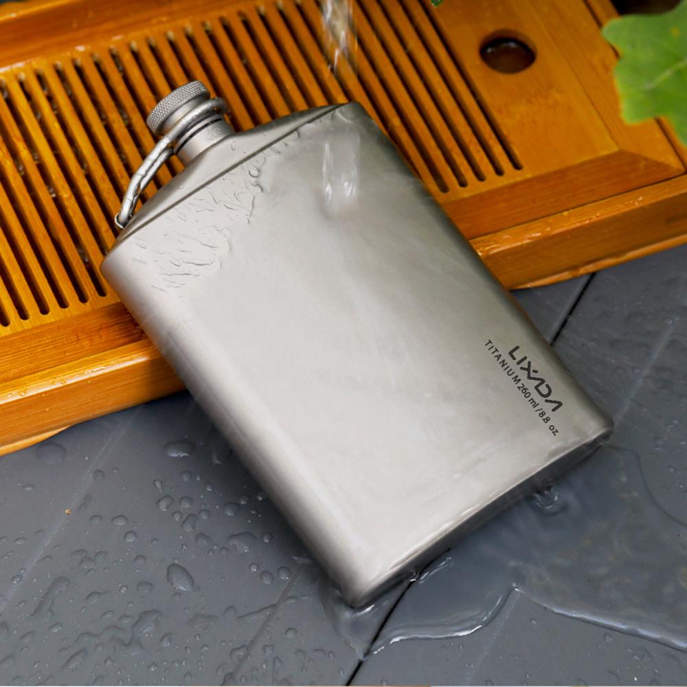 Lixada 260ml Leakproof Titanium Flask Alcohol Whisky Wine Flask with Cup Set for Outdoor Camping Backpacking Travel