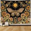VIKAMA Yellow Butterfly Moonlight Flower Tapestry Retro Bohemian Style Living Room Dormitory Wall Hanging Home Decor