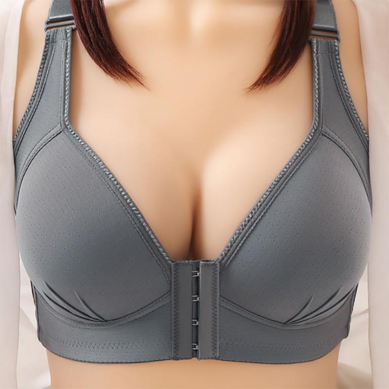 Women's Underwear Gathered Anti-sagging Large Size Front Buttoned Bra Thin No Steel Ring Breathable and Soft
