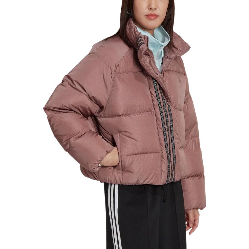 adidas Оригинальная короткая куртка-пуховик с цветными блоками и воротником-стойкой, женская верхняя одежда, светло-коричневая, красная HK5237