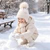 Милая вязаная шапка с помпоном, детская зимняя шапка, теплая, мягкая, с помпоном, уютный подарок для детей, с узором в виде сердца, с ушками, для мальчиков, девочек, малышей, дышащая