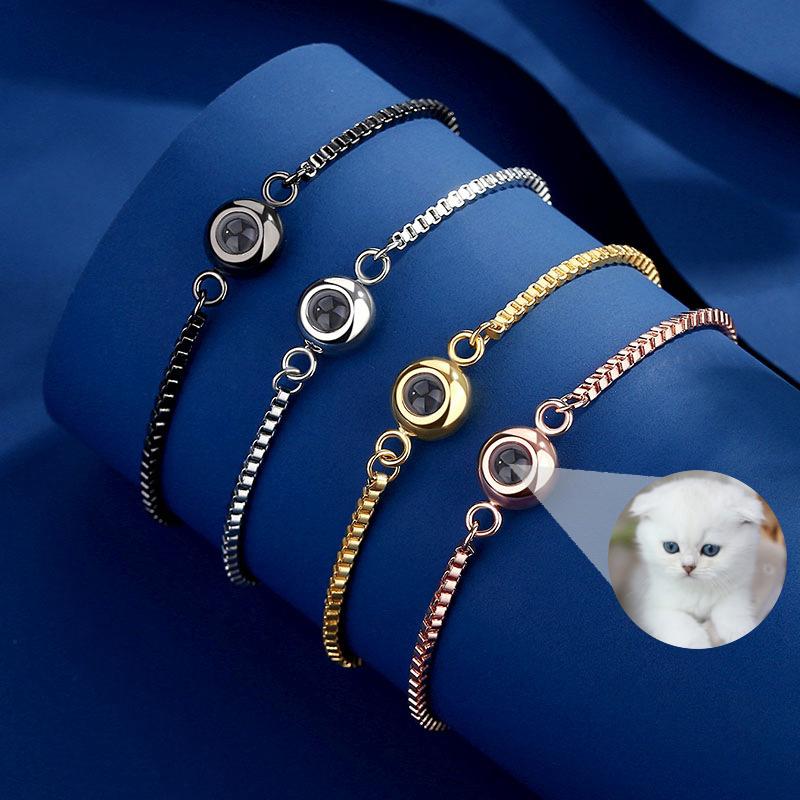 Браслет с микрогравировкой нано-цвета, проекционный браслет на заказ, титановая стальная цепочка на заказ, женские браслеты, ювелирные изделия, падение