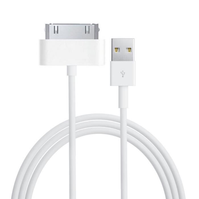 [Совместимость iPhone 4 - 4S - 3G - 3GS] Кабель 1 м + Сетевое зарядное устройство Белый [Phonillico®]
