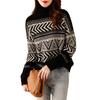 Fair Isle Pattern Jacquard Knit Long Sleeve Sweater Top Warm Fluffy Sleeves [J.SCOTT] Women's JS35-BK-L