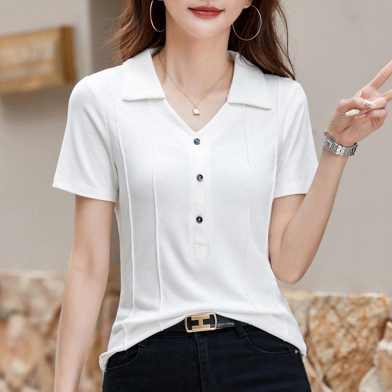 Летняя модная тонкая рубашка-топ с отложным воротником, коротким рукавом, однотонная, большого размера, для женщин среднего и пожилого возраста, мамы