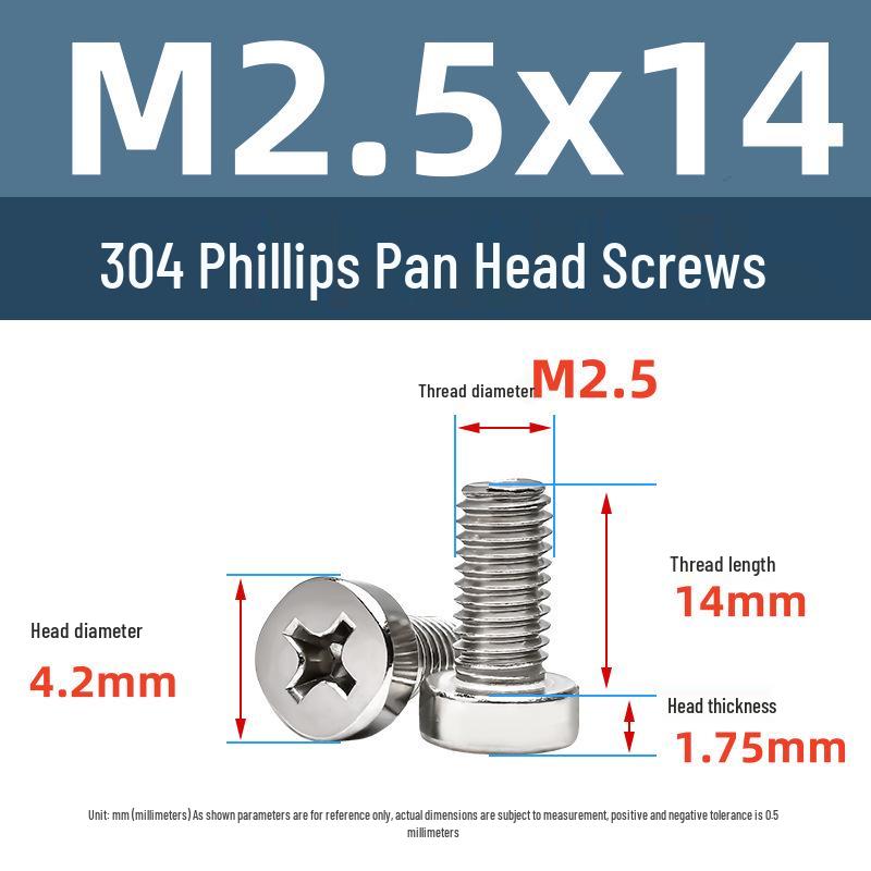 Yigu 304 Stainless Steel Phillips Round Head Machine Screws M2.5-M5