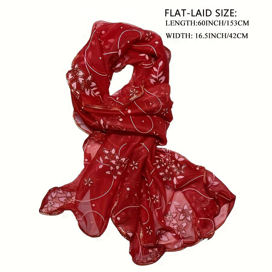 Весенний элегантный легкий шарф с цветочной вышивкой в однотонном цвете