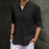 Solid Color Men Top Thin Faddish Beach Party Dating Flax Henley Shirt