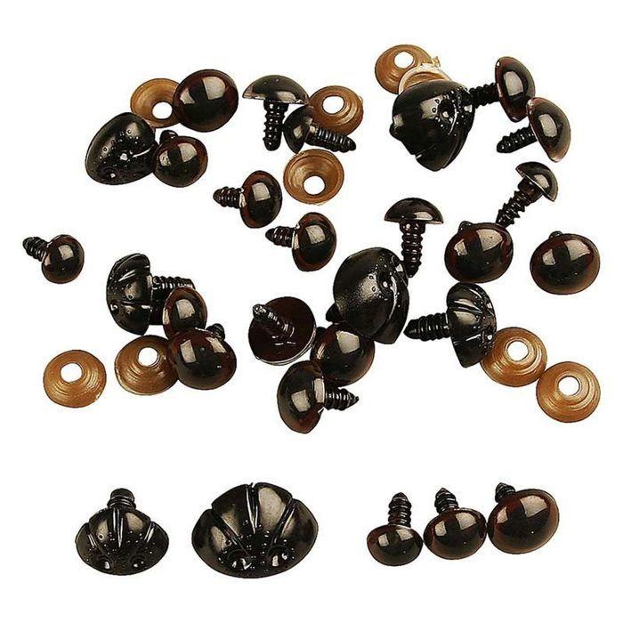 24 nez et yeux pour ours en peluche - 10 à 25 mm