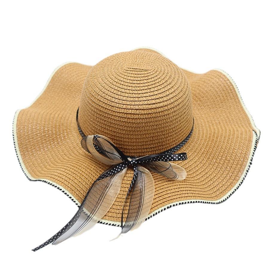 Летняя женская соломенная шляпа с большими карнизами для защиты от солнца и затенения, пляжная шляпа с большим краем для отпуска и путешествий, солнцезащитная шляпа