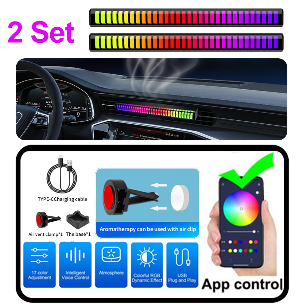 24 светодиодных ламп RGB Sound Control Voice Rhythm Ambient Pickup Lamp для автомобильного диффузора, вентиляционного зажима, освежителей воздуха, ароматизаторов, управление через приложение