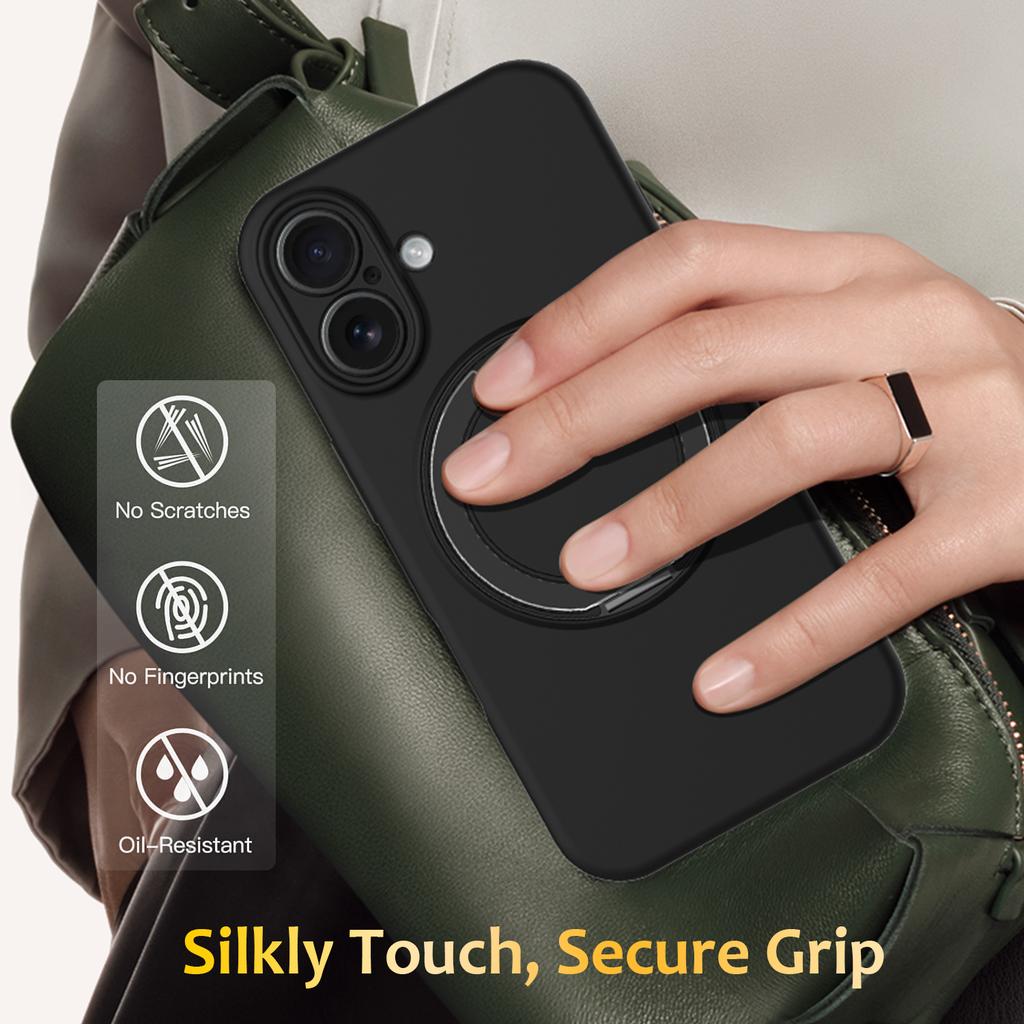 Чехол для iPhone 16, совместимый с MagSafe, вращающаяся металлическая подставка, чехол для телефона из ПК+силикона