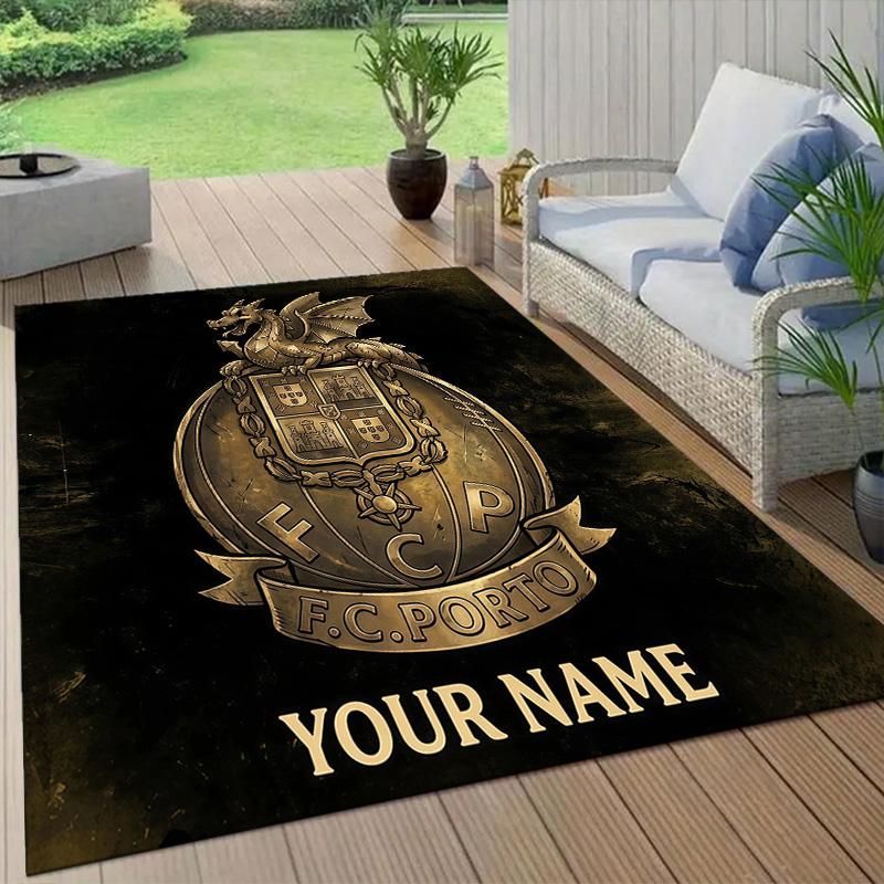 Custom Name Futebol Clube do Porto Flannel Pattern Square Carpet,Area Rug,Carpet Rug for Living Room Bedroom Sofa Playroom Decor,Non-slip Floor Mat