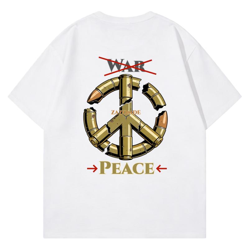 ZAZOMDE Bullet Shell And Peace Symbol Vintage Style Graphic Print Oversized Unisexs Pure Cotton Short Sleeve T Shirt Streetwear
