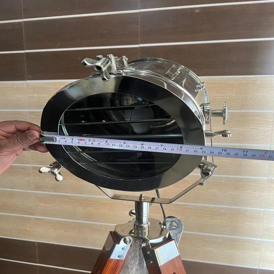 Nautical Tripod Spotlight Handmade Chrome Searchlight Wood Stand Industrial Maritime Decor Modern Floor Light Corner Spaces