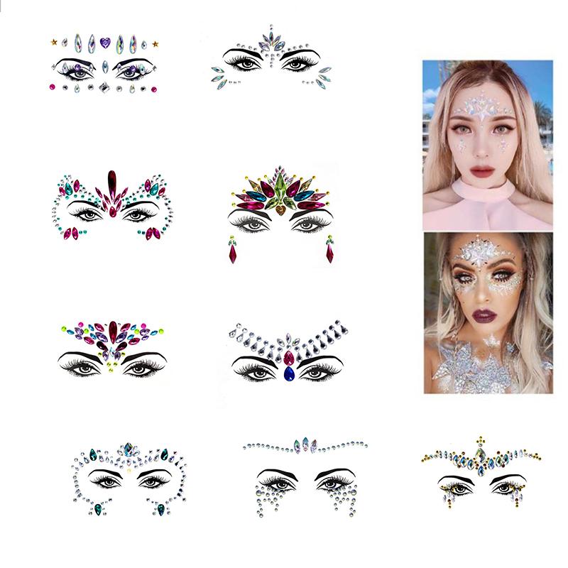 3D-наклейки для лица, татуировки, сексуальный макияж, вечерние блестящие женские украшения для лица