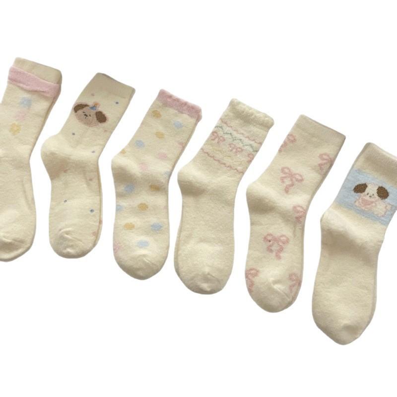 Thick Love Home Warmth Australian Velvet Floor Sleeping Socks Confinement Socks Puppy Cartoon Socks For Children