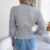 Women Autumn Winter Hollow V Neck Bat Sleeve High Waist Solid Color Pullover Sweater