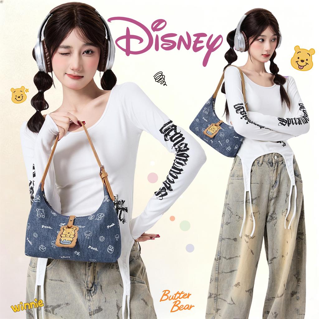 Disney Winnie The Pooh Denim Style Vintage Classic Cute Print Fashionable High-Value Casual Commuter Hobo Bag Women bags Blue BMK-72974
