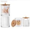 Акриловый ящик для хранения Банка для ванной Органайзер для макияжа Держатель для ватных дисков Диспенсер для ватных дисков с бамбуковой крышкой Прозрачный пластик