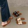 Fashion Women Slippers Fashion Metal Buckle Flat Sandals Slip-On Summer Shoes Leisure Casual Slippers Round Head Designer Slides Women