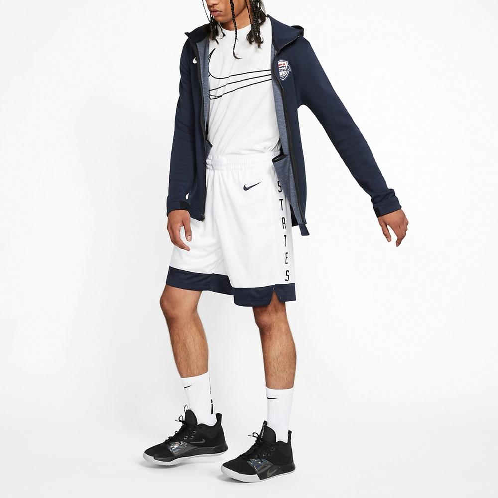 Nike Шорты для баскетбола Dri-Fit Team USA Color Block с завязками на резинке и разрезом по низу, влагоотводящие, мужские, белые, CD3190-100